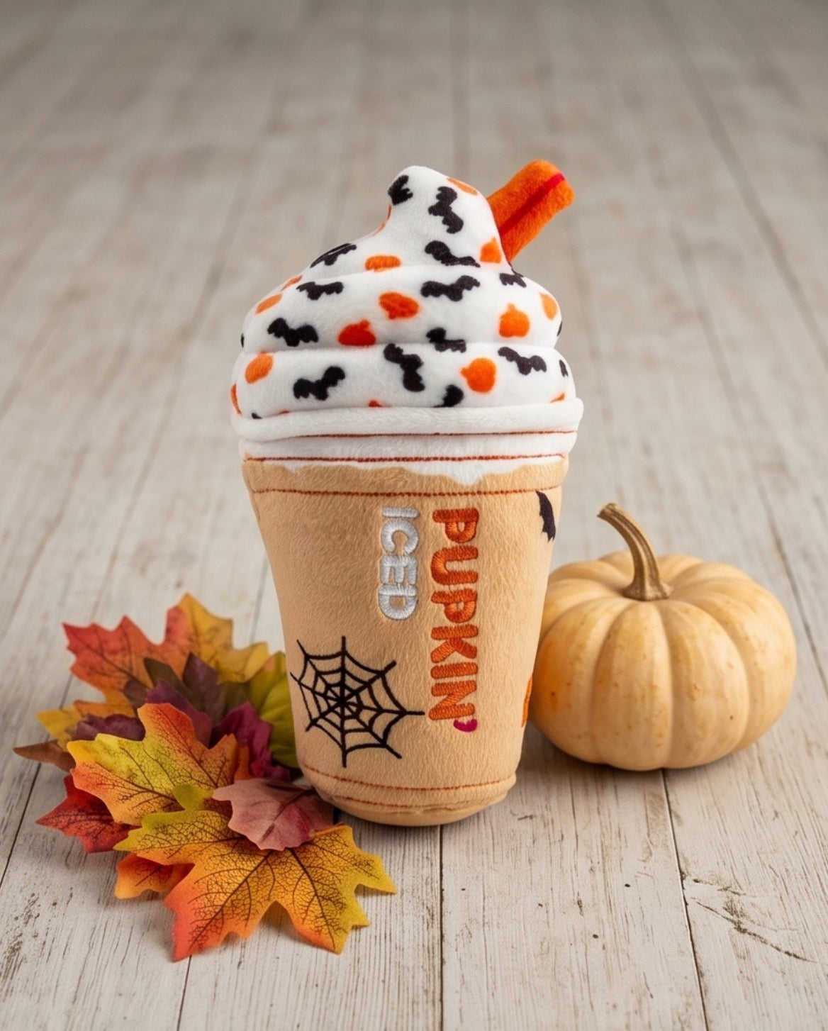 Pupkin' Donuts Halloween Iced Cup | Squeaky Plush Dog Toy with Crinkle & Mesh Lining