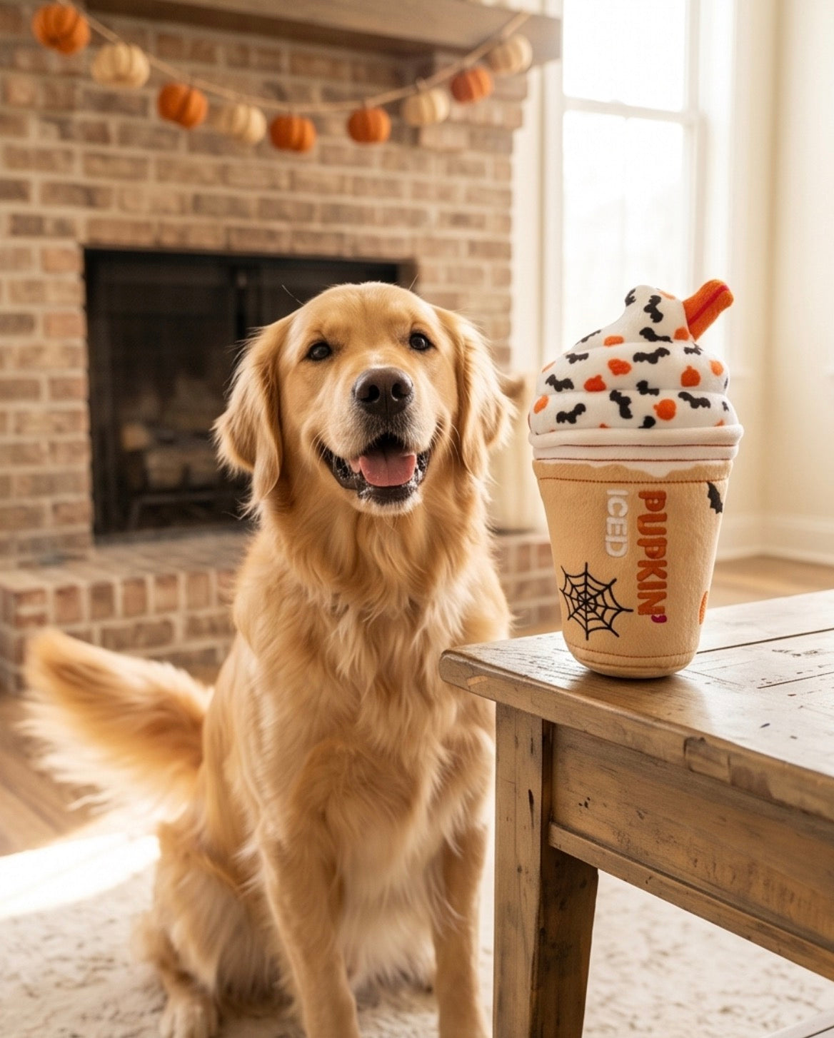 Pupkin' Donuts Halloween Iced Cup | Squeaky Plush Dog Toy with Crinkle & Mesh Lining