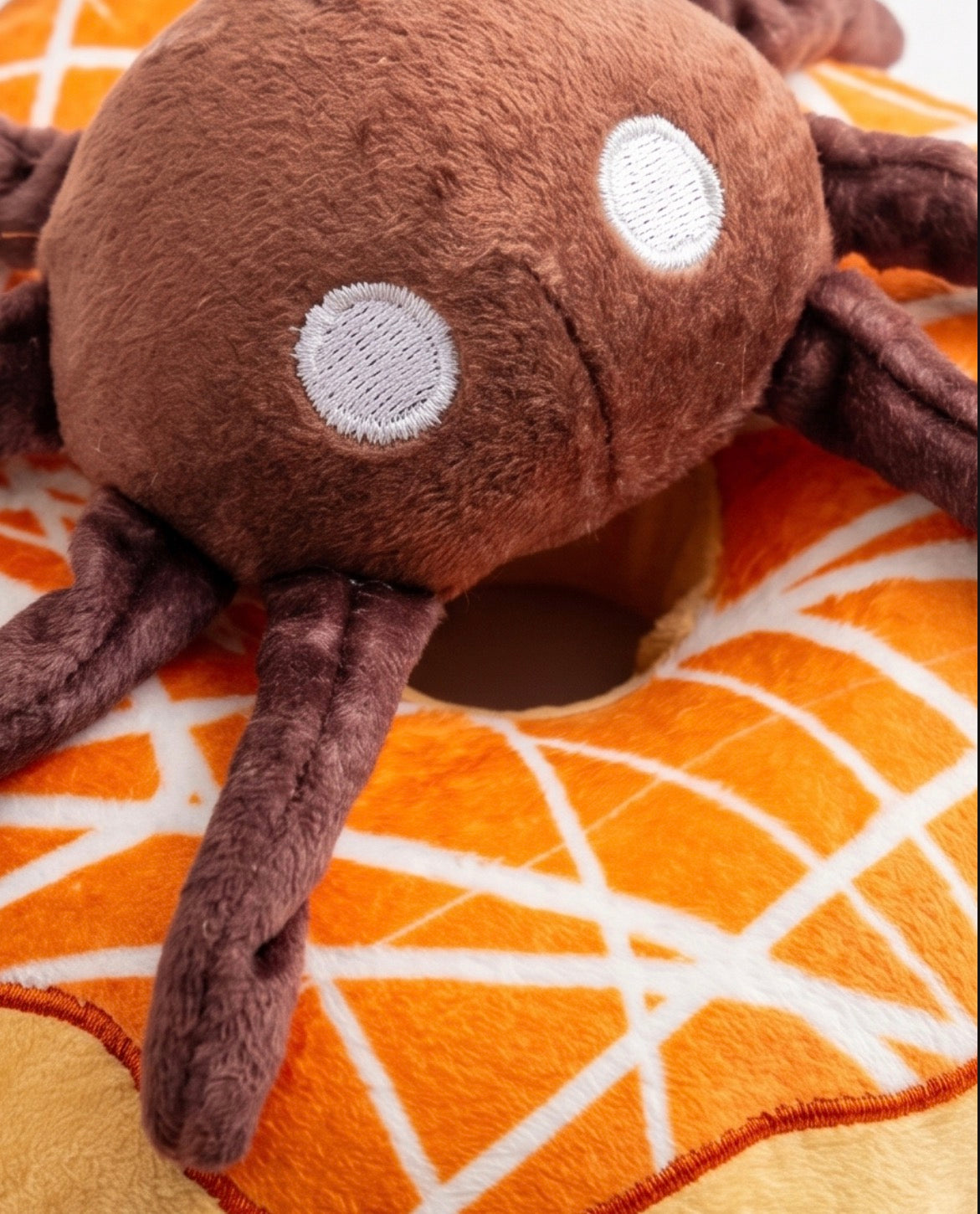 Spider Donut | Squeaky Plush Dog Toy with Crinkle & Mesh Lining