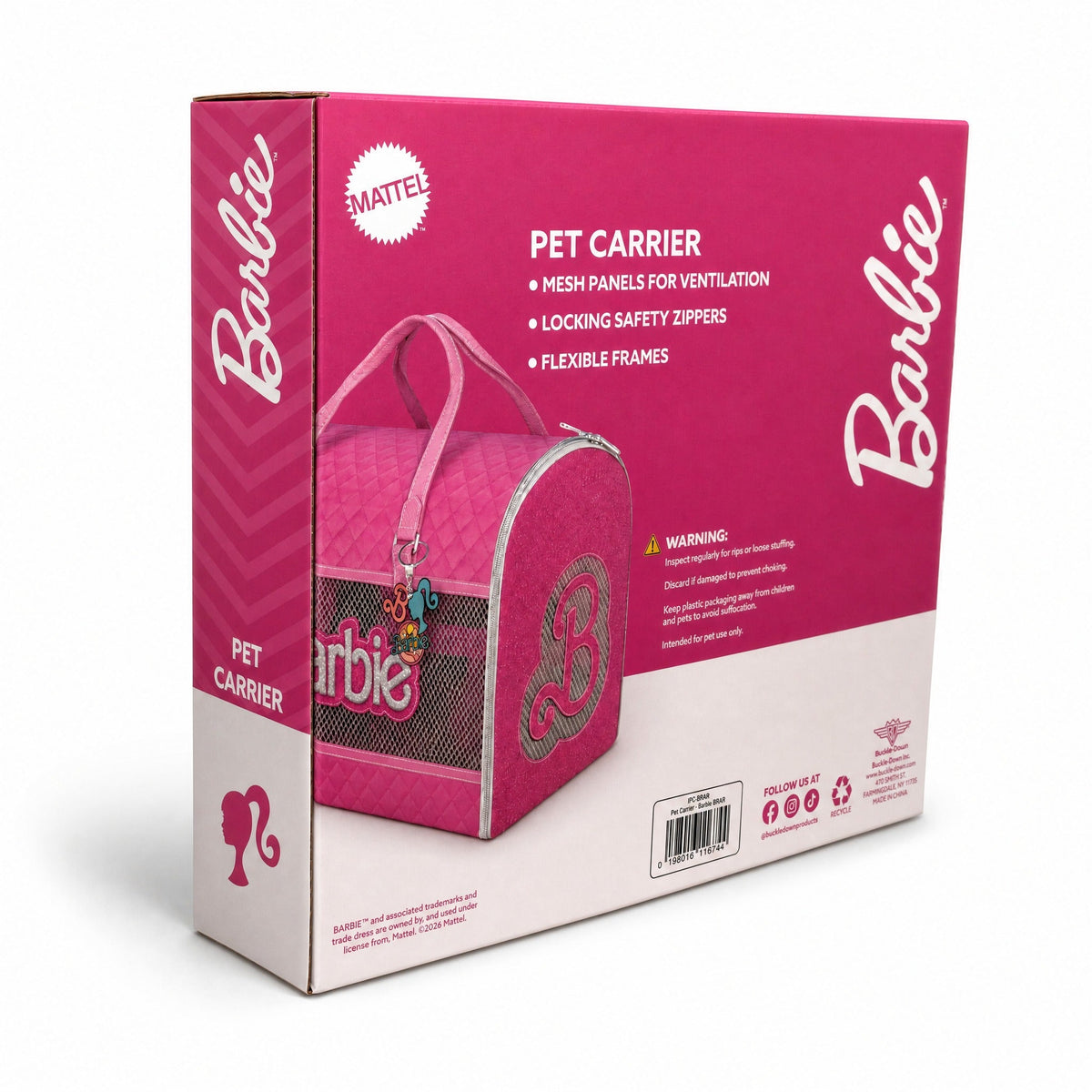 Pet Carrier - Barbie Quilted Vegan Leather with Mesh Window Panels and Glitter Appliques Pink