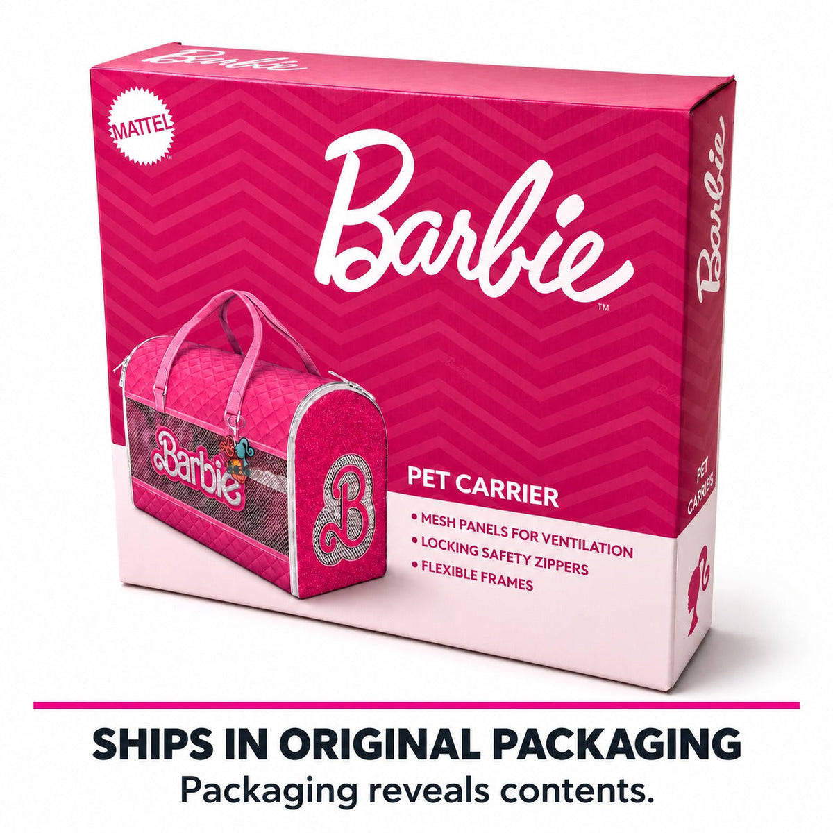 Pet Carrier - Barbie Quilted Vegan Leather with Mesh Window Panels and Glitter Appliques Pink