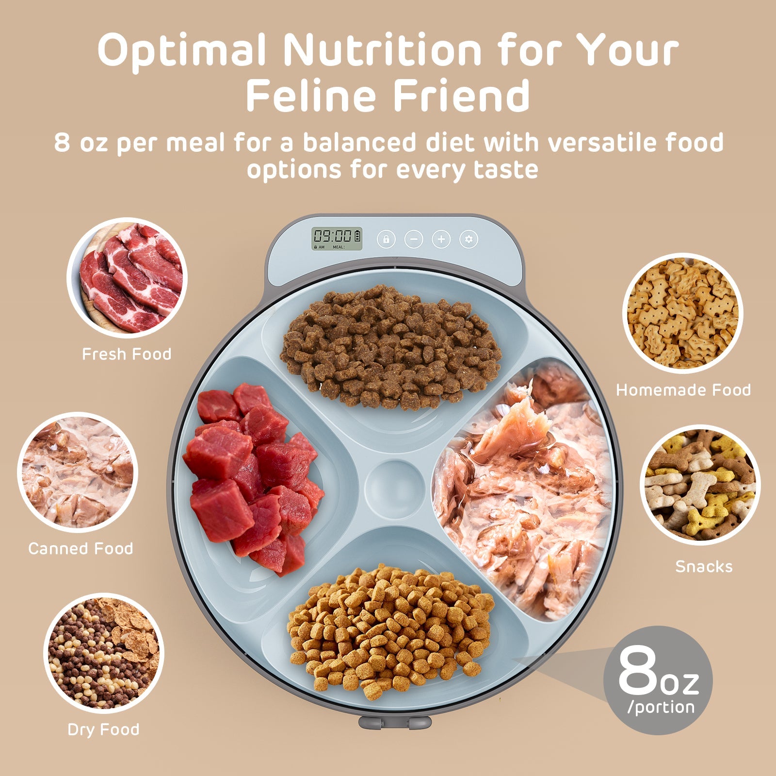 Zharko Four Meals Automatic Wet Feeder, Grey & Blue 