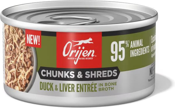 Orijen Grain Free Chunks & Shreds, Duck & Liver Wet Cat Food (3oz) 
