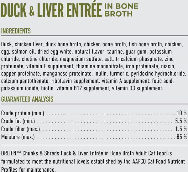 Orijen Grain Free Chunks & Shreds, Duck & Liver Wet Cat Food (3oz) 