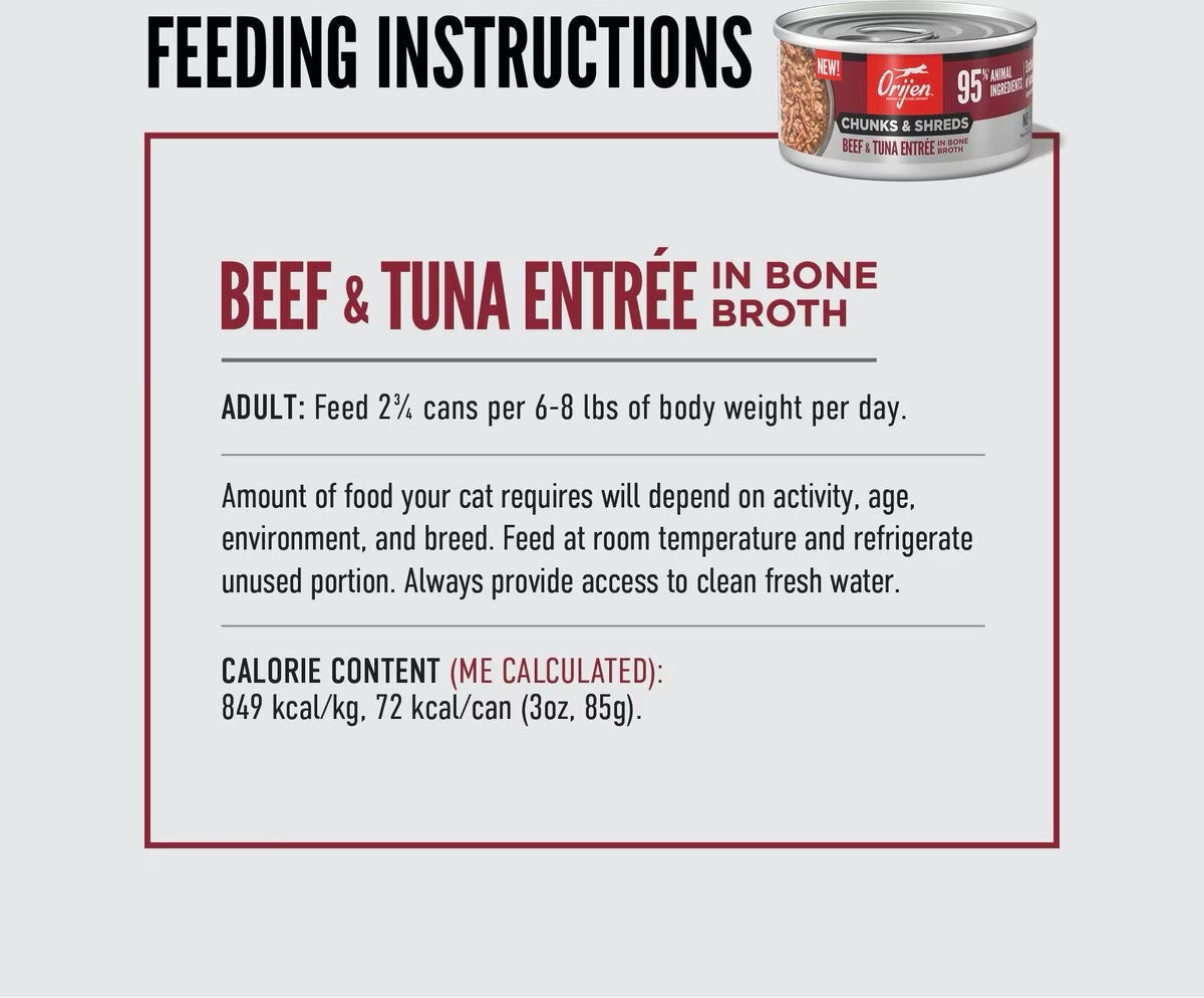 Orijen Grain Free Chunks & Shreds Beef & Tuna Wet Cat Food (3oz) 
