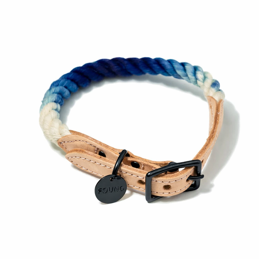 Indigo Ombre Cotton Rope Cat & Dog Collar – Matte Black Hardware