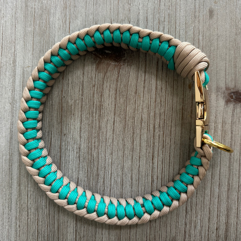 Infinity Braid in Teal & Light Tan - Handmade Dog Collar - Southlake Paws