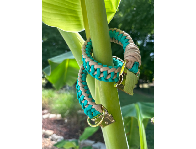 Infinity Braid in Teal & Light Tan - Handmade Dog Collar - Southlake Paws