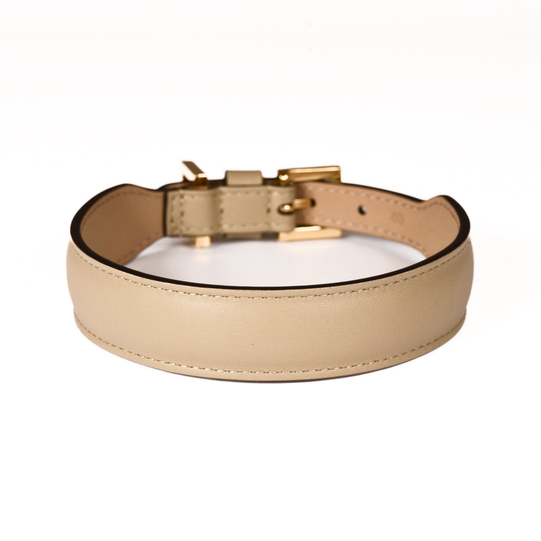 Leather Dog Collar in Mud - Plain, Made in Italy