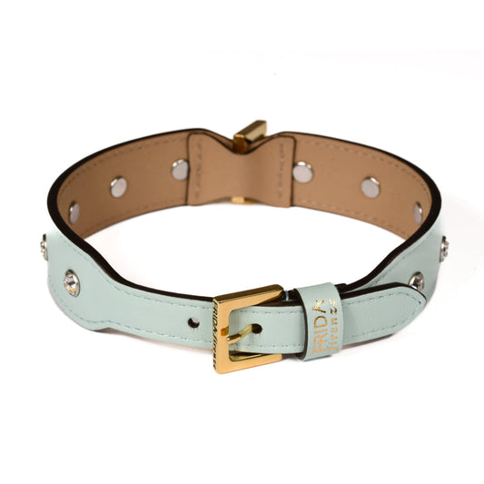 Leather Dog Collar in Cloud - Swarovski, Made in Italy
