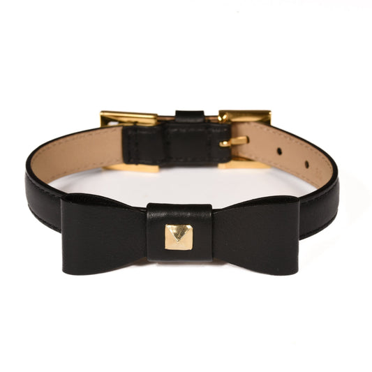 Leather Dog Collar in Black - Rock Bow, Made in Italy