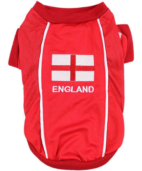 Parisian Pet 'Team England' Jersey for Dogs & Cats – England Flag-Inspired Pet Outfit, Soccer Fan Apparel for Dogs & Cats, White and Red