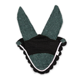 Load image into Gallery viewer, Jade Green Fly Hat by Southlake Paws featuring sparkly green ears and a black crocheted base with scalloped edges.
