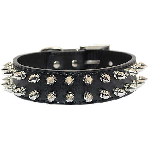Parisian Pet 'Spiked Collar' Black 2 Row for Dogs & Cats – Personalized, Adjustable Faux Leather Dog Collar, Comfortable and Durable, Black