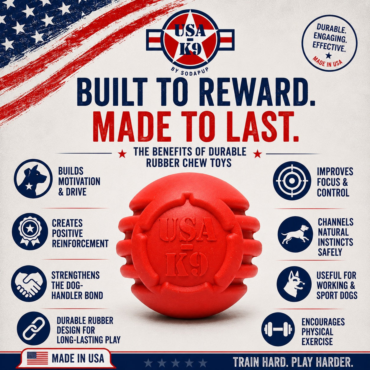 USA-K9 Stars and Stripes Ultra-Durable Rubber Chew Ball