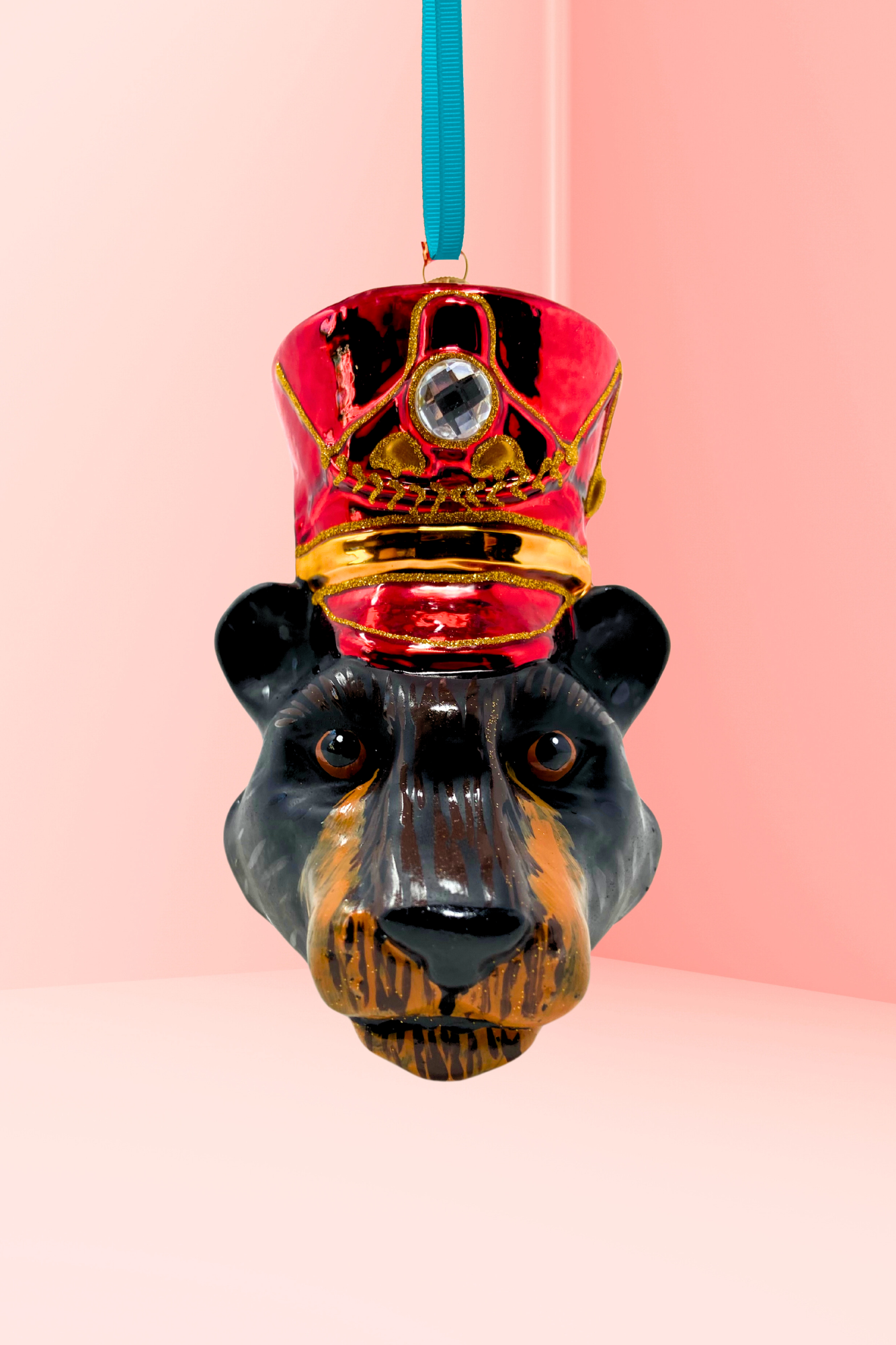 KRG Black Bear Head Polish Glass Ornament 