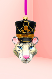 KRG White Tiger Head Polish Glass Ornament 