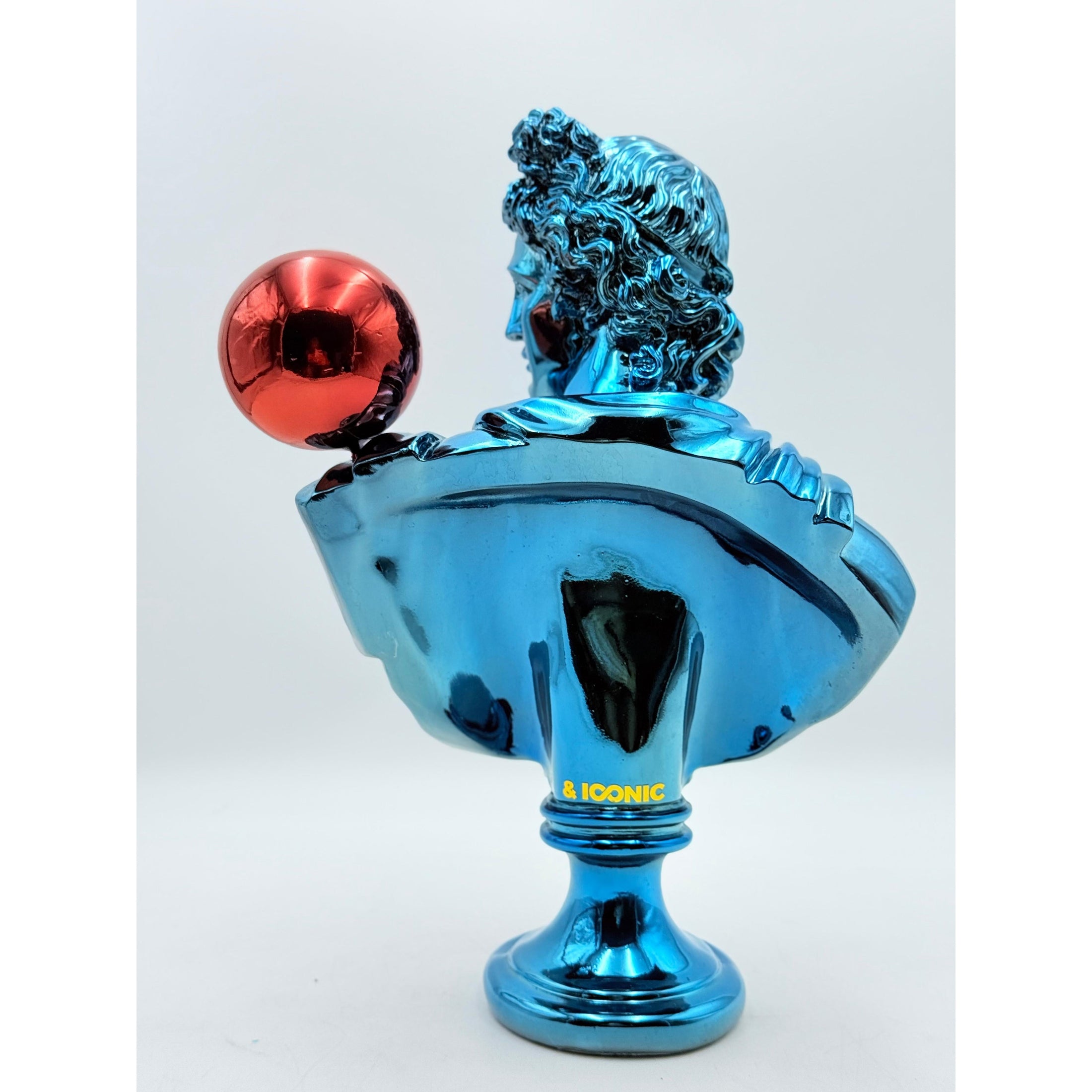 Apollo Sculpture - Blue Chrome with Red Balloon - blue chrome balloon red apollo sculpture, luxury sculpture, product image 3