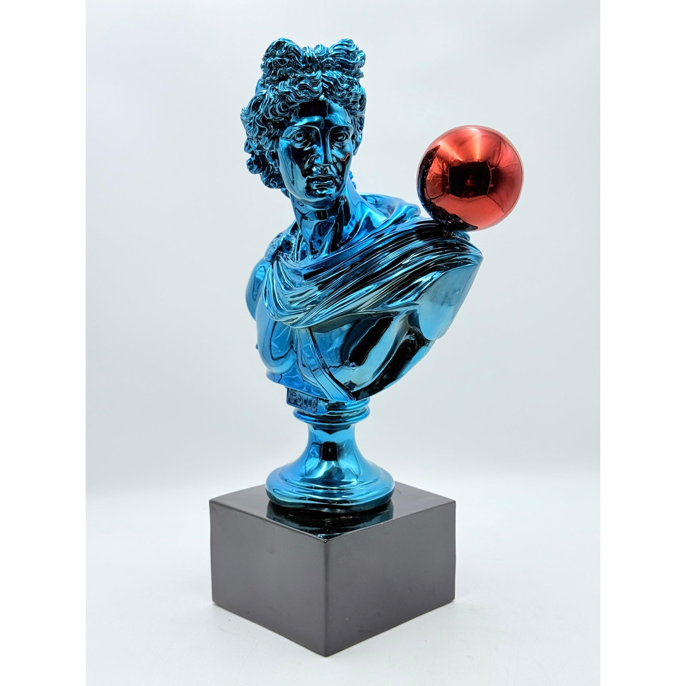 Apollo Sculpture - Blue Chrome with Red Balloon - blue chrome balloon red apollo sculpture, luxury sculpture, product image 5
