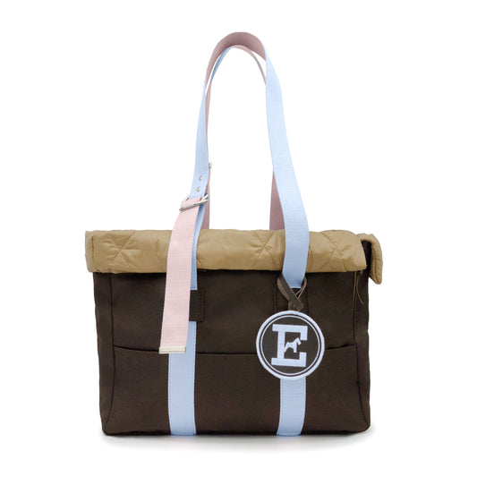 Brown nylon dog carrier bag with removable quilted lining
