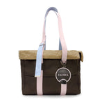 Brown nylon dog carrier bag with quilted lining