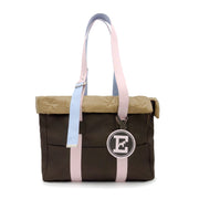 Brown nylon dog carrier bag with quilted lining