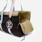 Brown nylon dog carrier bag with quilted lining
