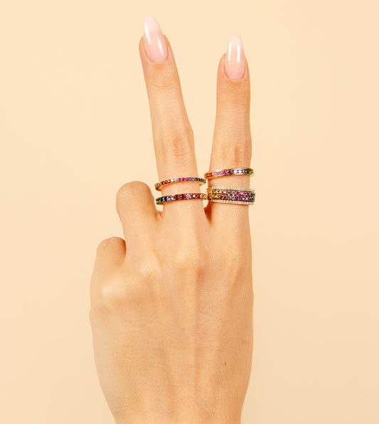 OLIVE & CHAIN Rainbow Stackable Band - Yellow Gold, 5.5