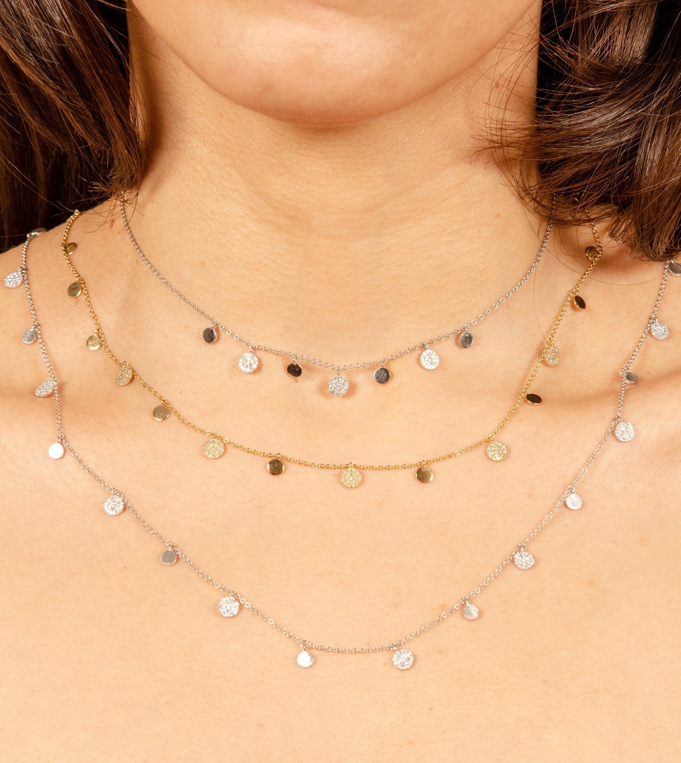 OLIVE & CHAIN Diamond Charm Disc Necklace