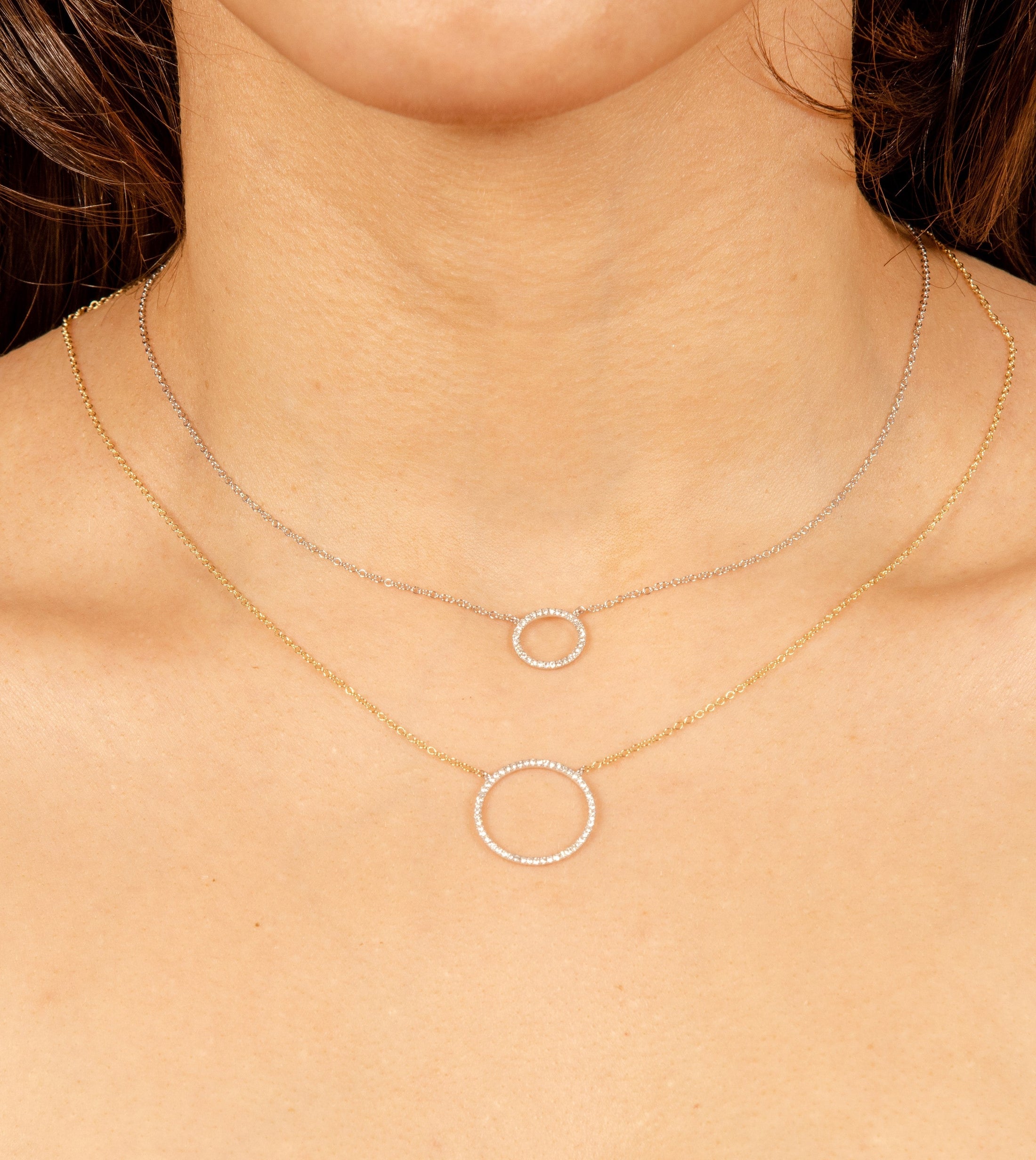 OLIVE & CHAIN Diamond Open Circle Necklace - Small, White Gold