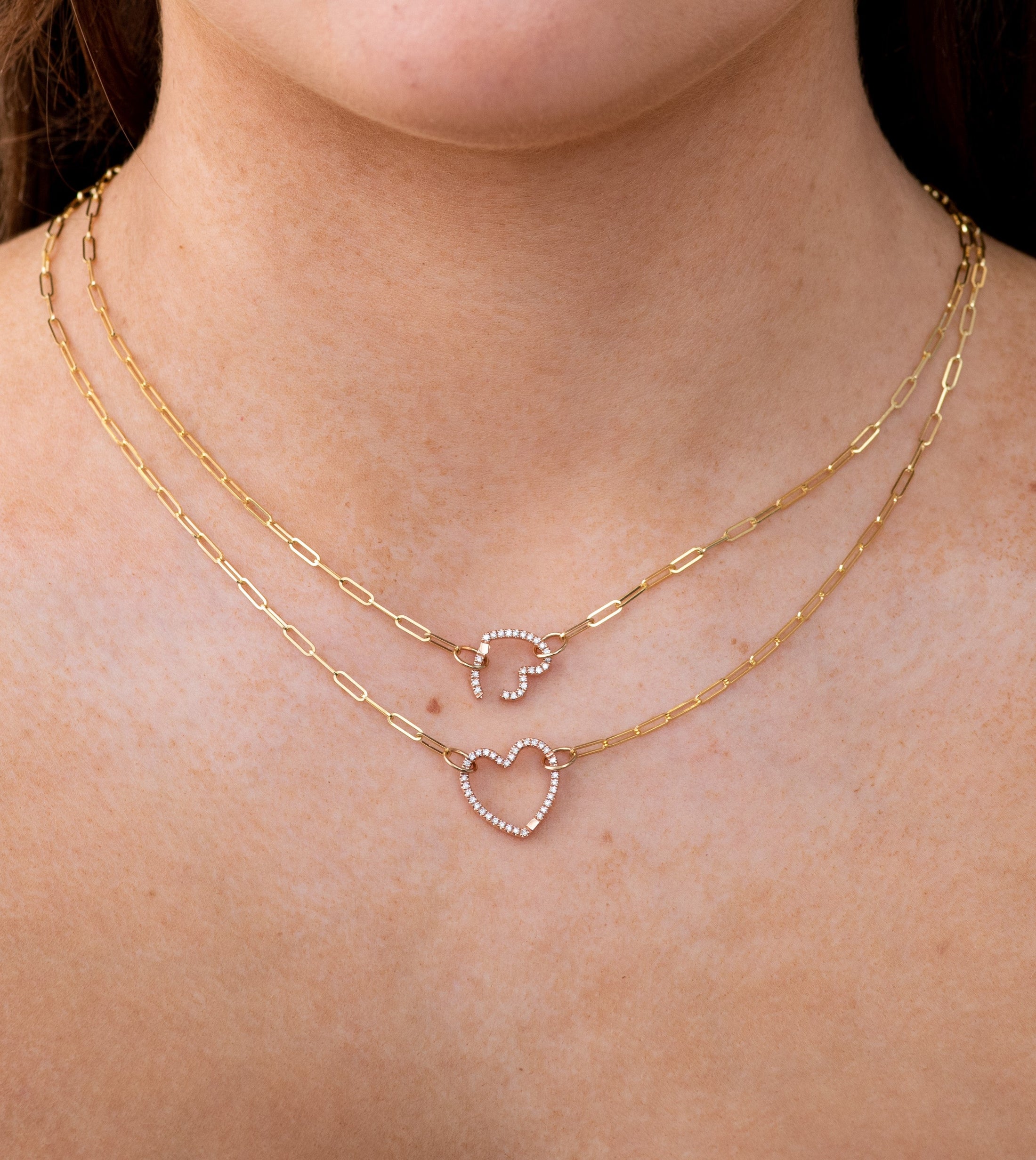 OLIVE & CHAIN Diamond Heart Connector Clasp - White Gold, 15mm