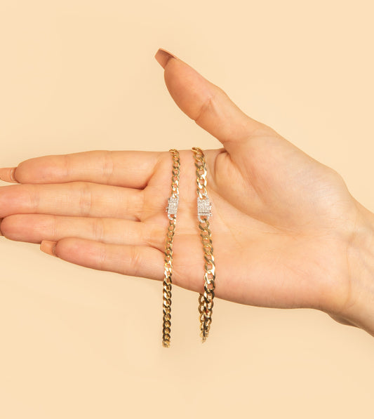 OLIVE & CHAIN Diamond Lock Curb Link Chain Bracelet - Two-Tone Gold, Small, 7 inch