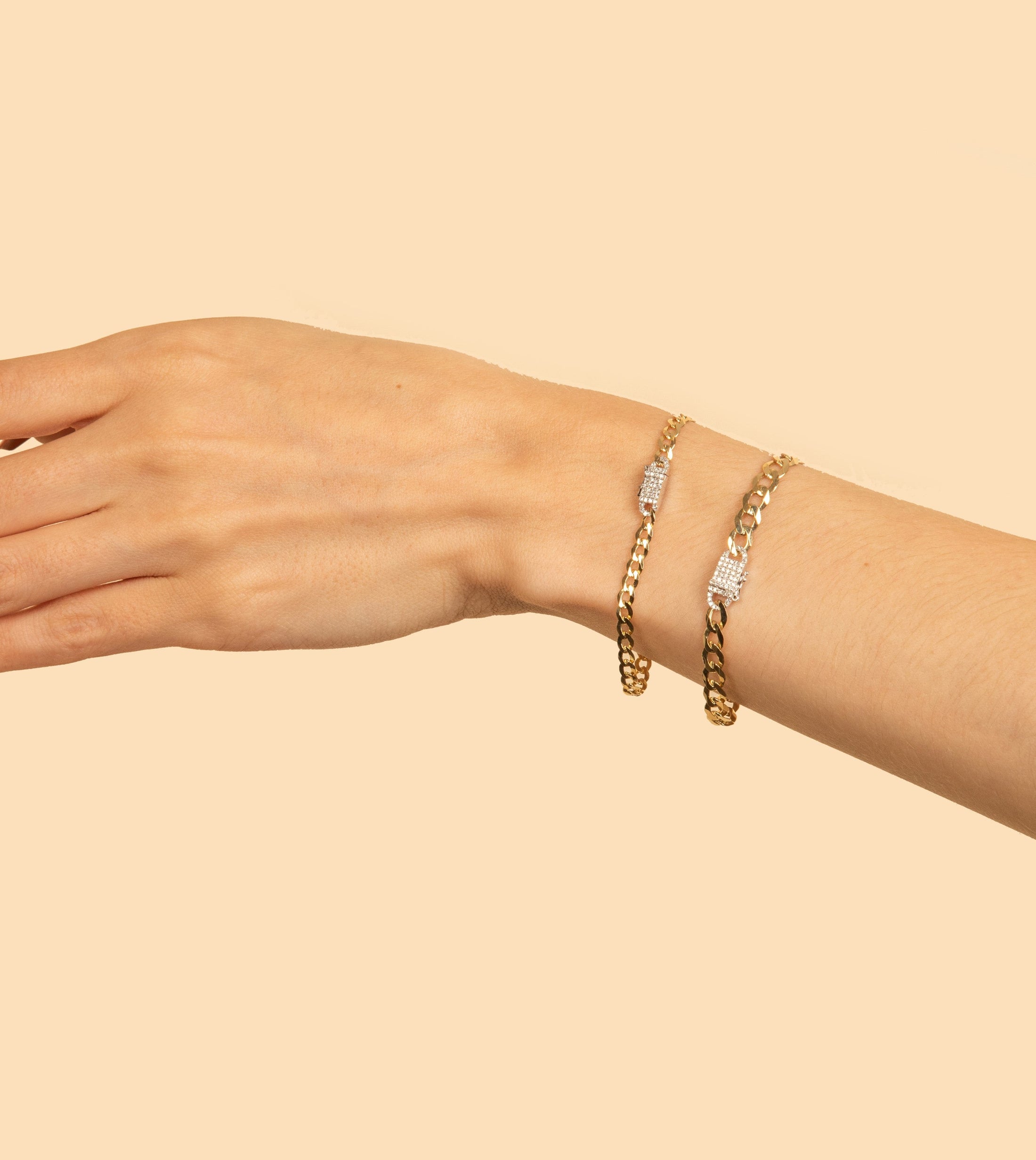 OLIVE & CHAIN Diamond Lock Curb Link Chain Bracelet - Two-Tone Gold, Small, 7.5 inch