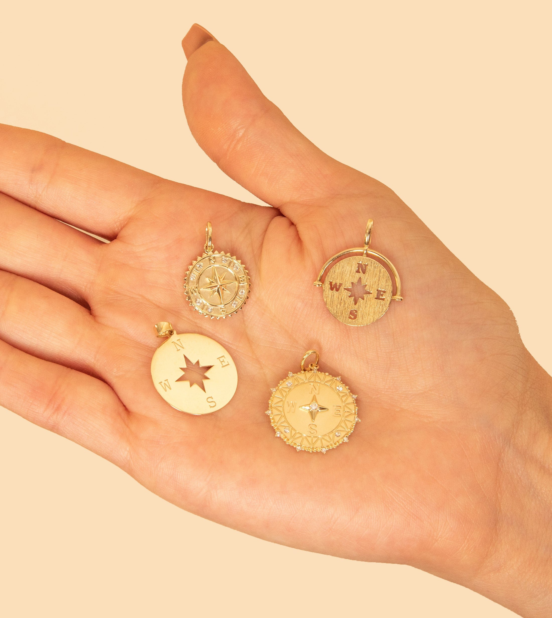 OLIVE & CHAIN Diamond Compass Medallion Disc Necklace