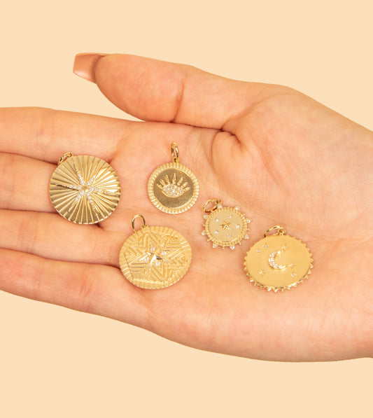 OLIVE & CHAIN Diamond Eye Medallion Disc Necklace
