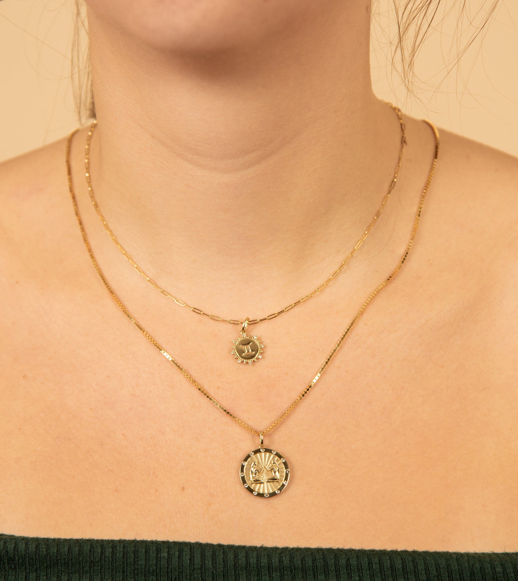 OLIVE & CHAIN Diamond Zodiac Medallion Charm Necklace - Yellow Gold, Aries, 20" Cable