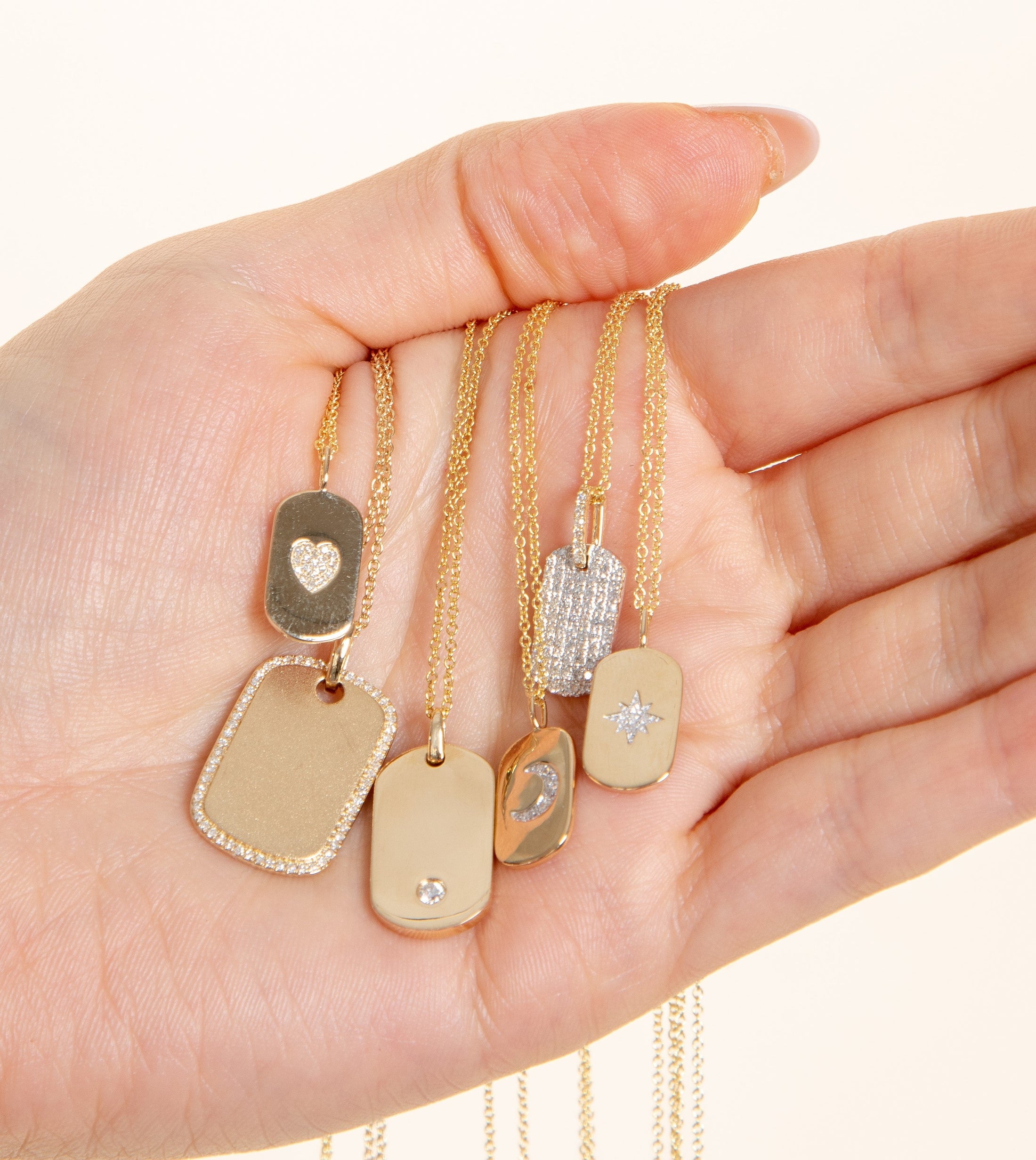 OLIVE & CHAIN Diamond Dot Dog Tag Necklace