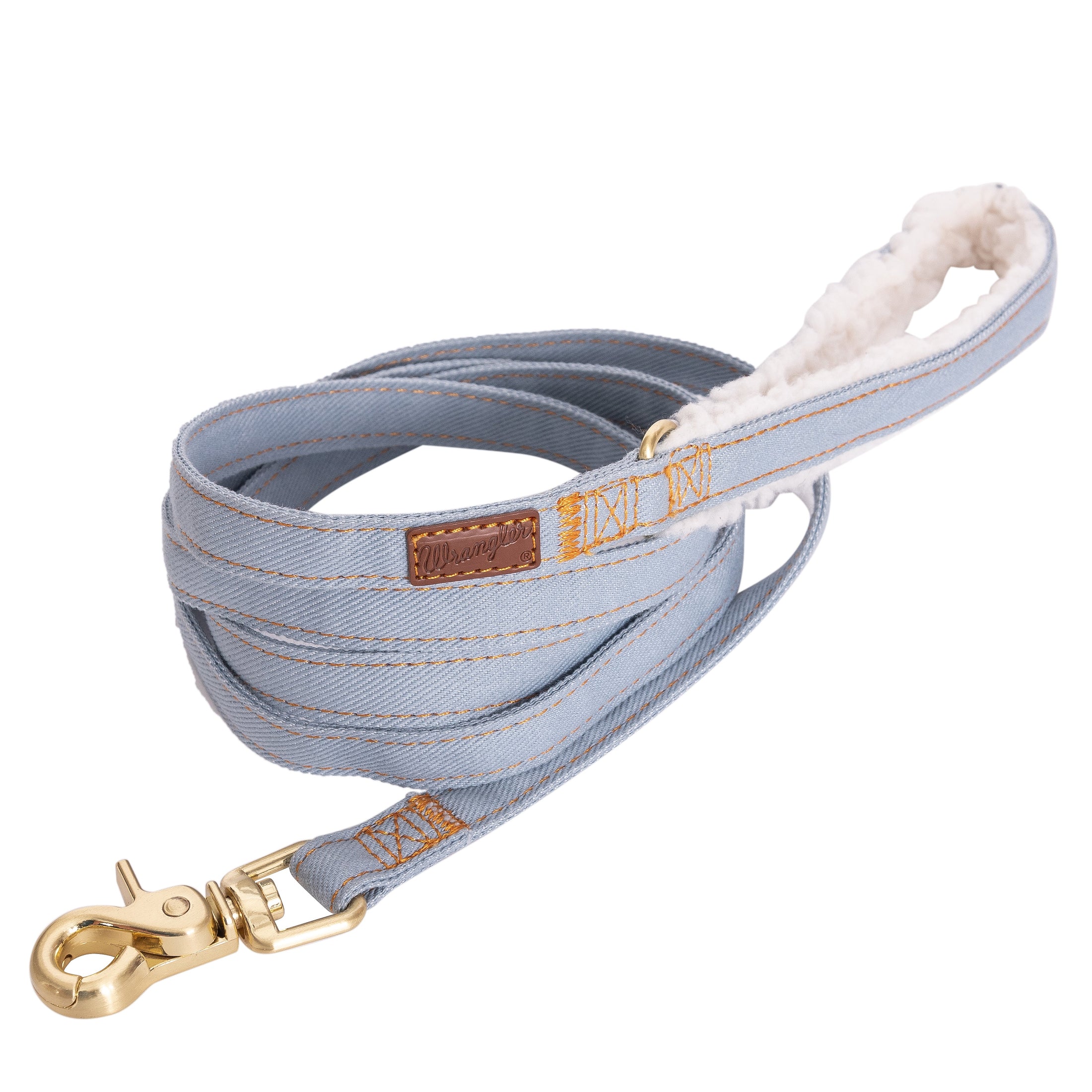 Wrangler Denim and Sherpa Dog Lead  Light Wash luxury boutique pet product from Southlake Paws
