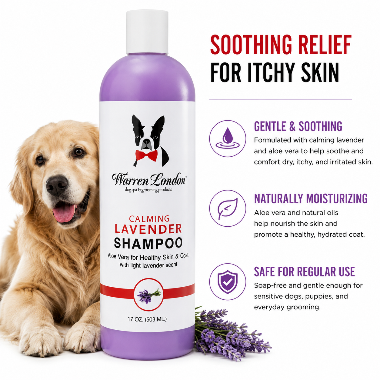 Calming Lavender Dog Shampoo w/Aloe Vera & Essential Oils