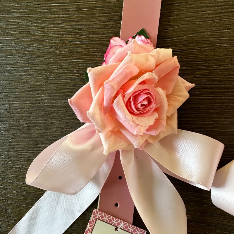 Light Pink Rose on Pink Leather Large Dog Wedding Collar - Handmade - Southlake Paws