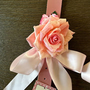 Light Pink Rose on Pink Leather Large Dog Wedding Collar - Handmade