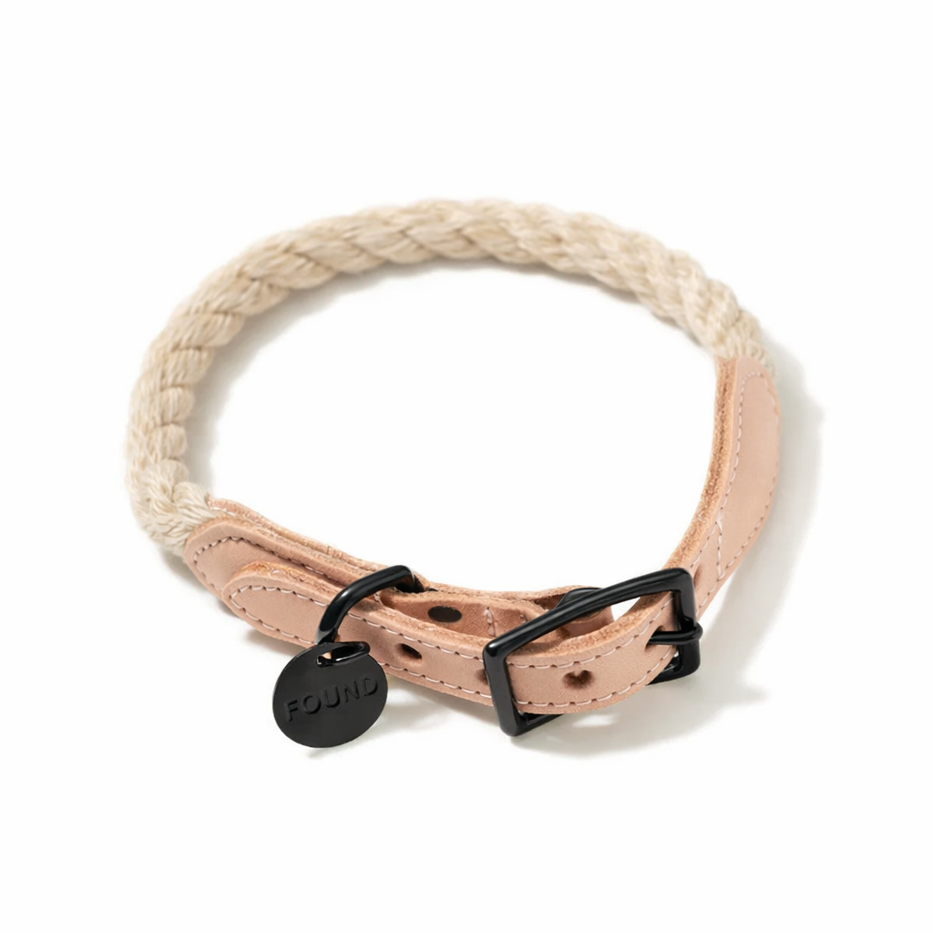 Light Tan Rope Cat & Dog Collar – Matte Black Hardware