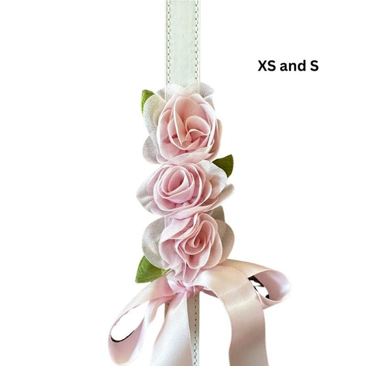 Light Pink Silk Flowers Wedding Dog Collar - Handmade