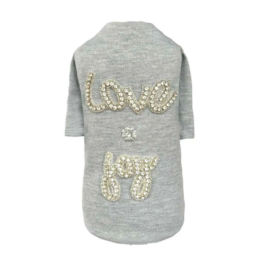 Hello Doggie Love n Joy Dog Tee Ivory Cotton Swarovski Crystals Crystal Handmade Dog T - Shirt