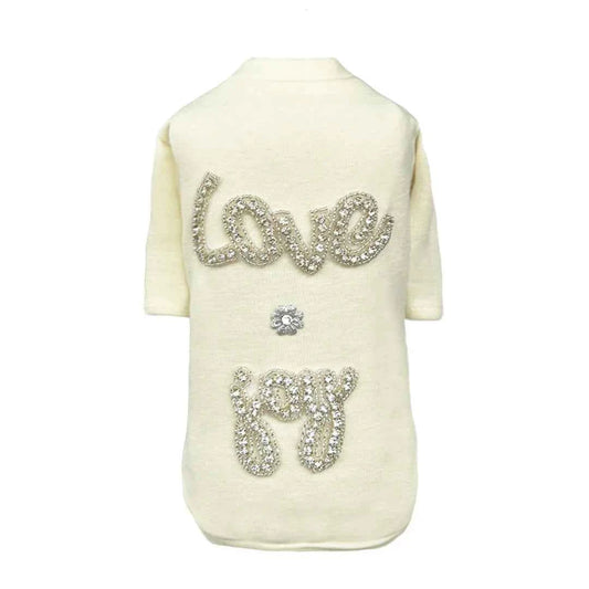 Hello Doggie Love n Joy Dog Tee Pink Cotton Swarovski Crystals Crystal Handmade Dog T - Shirt