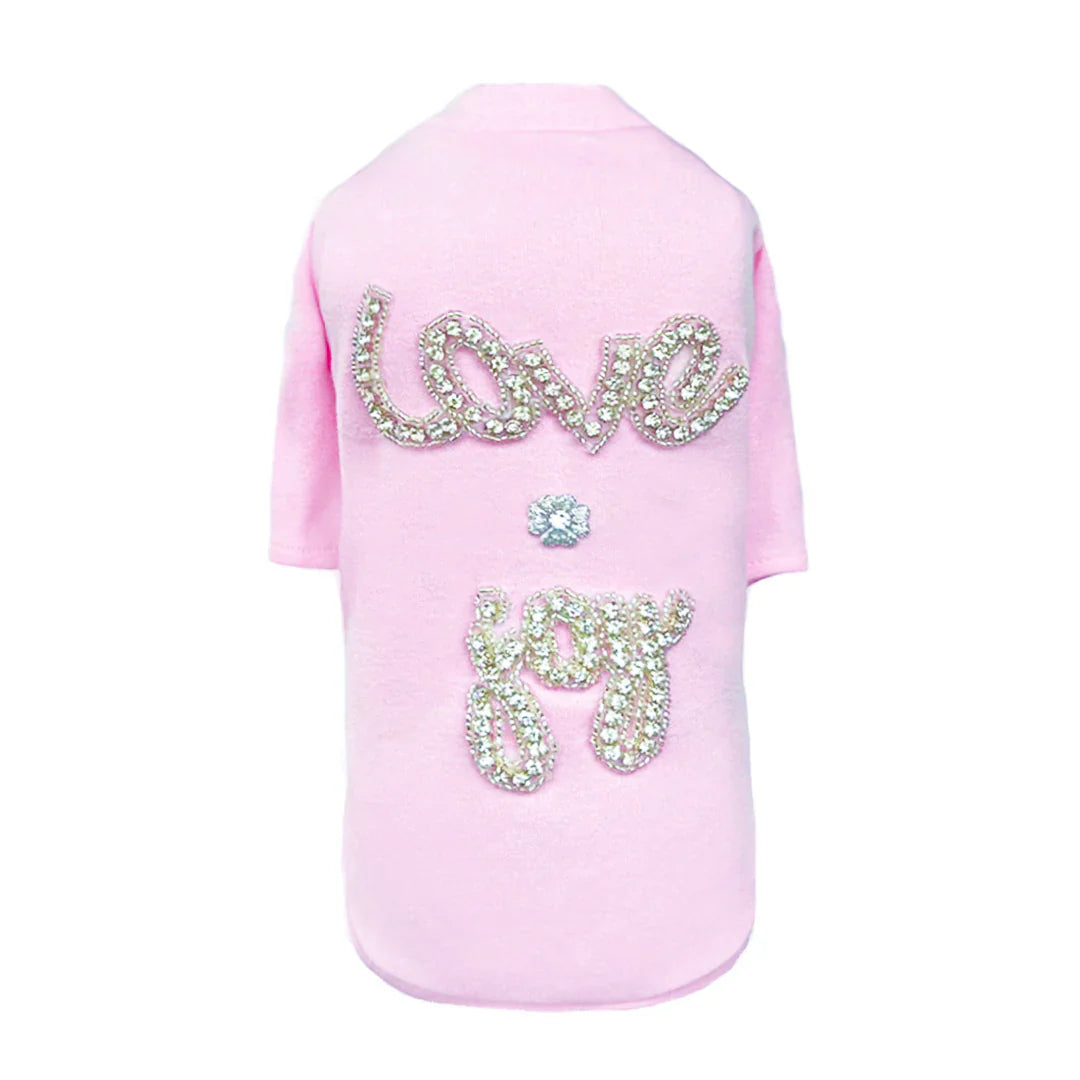Love n Joy Dog Tee Pink Cotton Swarovski Crystals Crystal Handmade Dog T - Shirt - Designer Dog Clothes from Southlake Paws