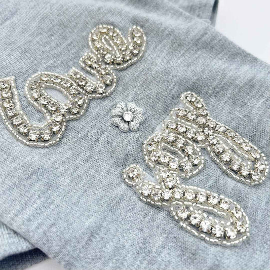 Hello Doggie Love n Joy Dog Tee Grey Cotton Swarovski Crystals Crystal Handmade Dog T - Shirt