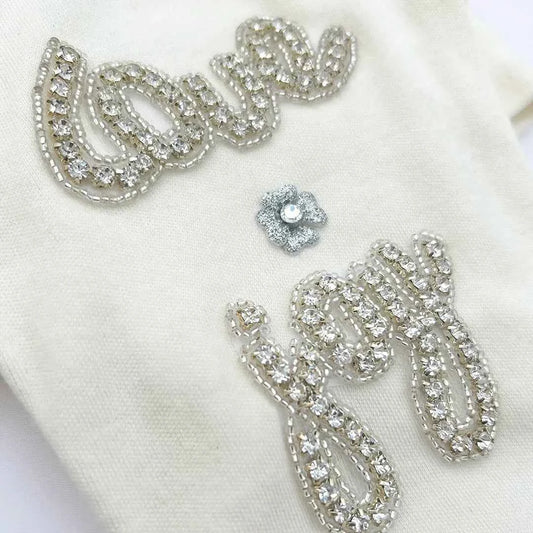 Hello Doggie Love n Joy Dog Tee Ivory Cotton Swarovski Crystals Crystal Handmade Dog T - Shirt