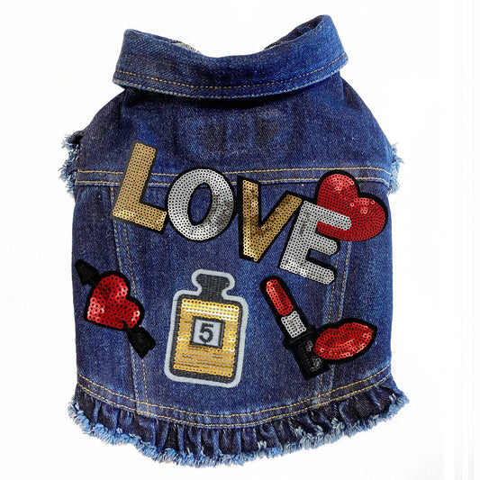 Love Potion #5 Denim Dog Jacket for dogs