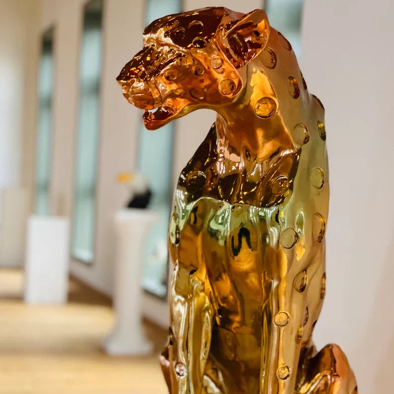 Luxurious Golden Cheetah Statue